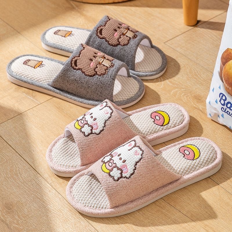  Dép Vải Lanh Luxury Đi Trong Nhà Họa Tiết Gấu Thỏ Cute cao cấp New 2024,Dép văn phòng vải,đế cao su 