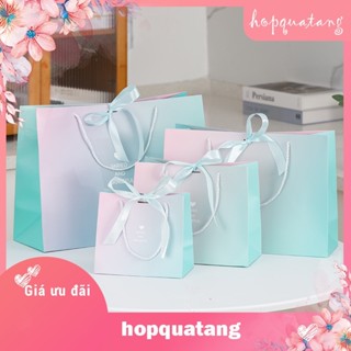 Túi Giấy Cứng Màu Hồng Xanh Pastel Túi Quà Tặng Cửa Hàng Đựng Quần Áo Sang Trọng T23
