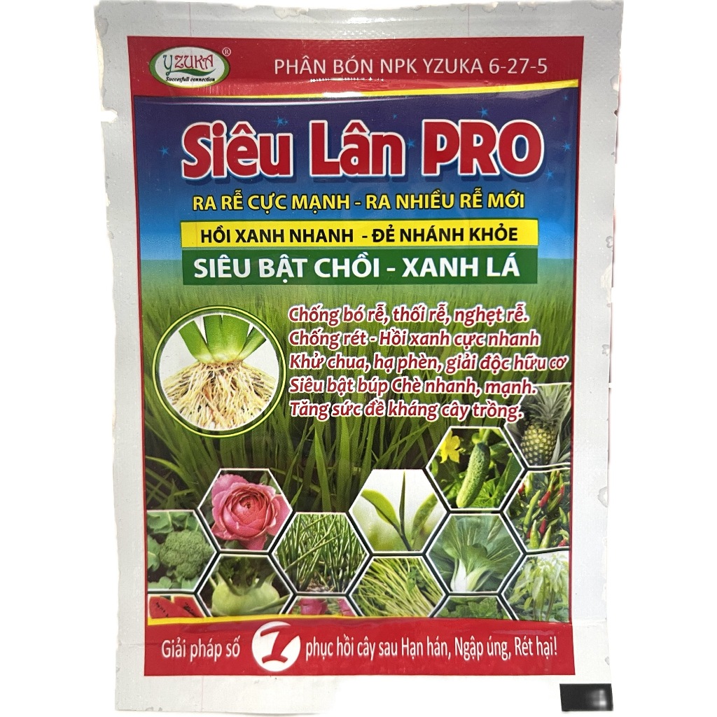 Phân Bón NPK YZUKA 6 - 27 - 5 - Siêu Lân Pro - Ra Rễ Cực Mạnh - Siêu Bật Chồi - Xanh Lá - Gói 25g