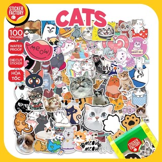 Cats Mèo - Set 100 sticker decal hình dán nón bảo hiểm, laptop, xe máy, ô tô - STICKER FACTORY