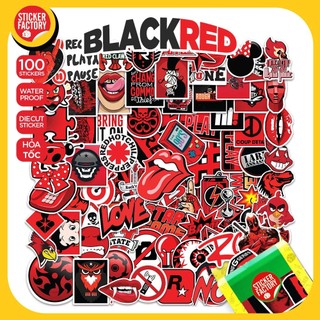 Black Red - Set 100 sticker decal hình dán nón bảo hiểm, laptop, xe máy, ô tô - STICKER FACTORY