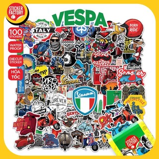 Vespa - hộp set 100 sticker decal hình dán nón bảo hiểm , laptop, xe máy, ô tô - STICKER FACTORY