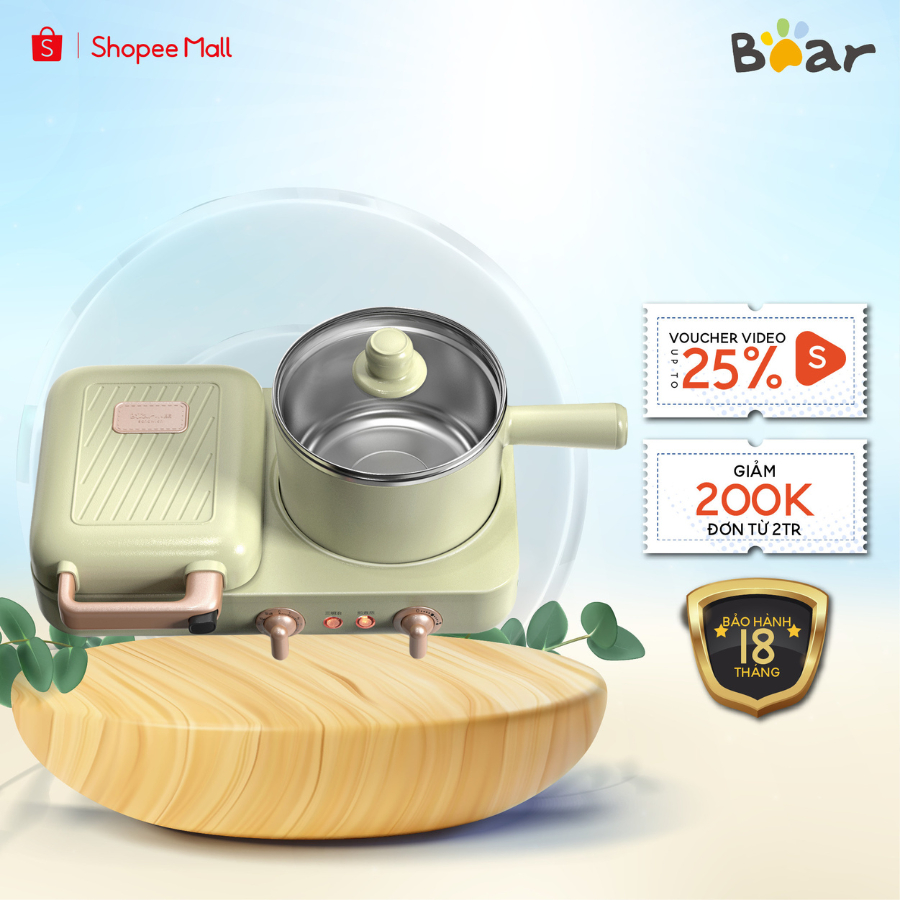 Bộ bếp nướng bánh mì và nồi nấu đa năng BEAR DSL-A13N1,1300W, Hẹn giờ, Khay chống dính, BH 18 Tháng