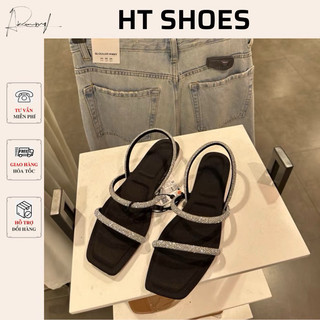 Sandal Z quai ngang mảnh đính đá đế bệt 1cm sang trọng phong cách cá tính nhẹ nhàng hàng hot mới 2023 Fullbox #1613-1