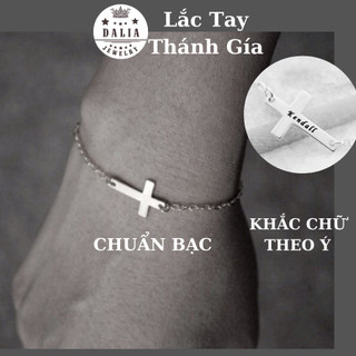  Lắc tay bạc thánh giá chuẩn bạc khắc tên cho nam nữ DaLiA Jewelry vòng tay chữ thập dây xích dây vuông vừa LT10A 