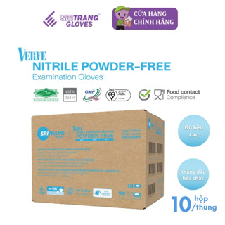 Thùng găng tay y tế màu xanh Sri Trang Verve Nitrile Không Bột 4.8g 100 10 hộp/thùng