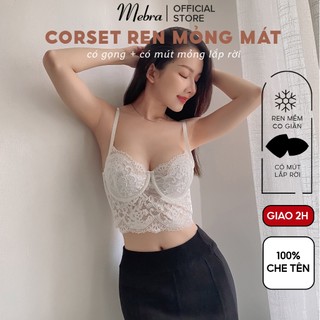 Elly - Áo corset ren Mebra trắng không mút có gọng có thiết kế khe thêm mút màu trắng sữa thiết kế sexy xinh xắn Mebra