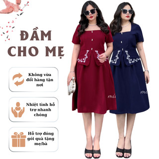 Đầm cho mẹ trung niên sang trọng peplum đính ngọc đơn giản sang trọng che khuyết điểm tốt thoáng mát |Bigsize| DAM-CG01