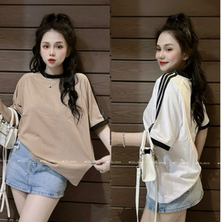 Áo thun cotton Thái nữ sọc tay PHOM RỘNG tay lỡ dấu quần