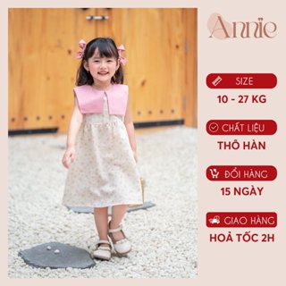 Váy bé gái Anniebaby đầm váy hoa nhí phối cổ cho bé gái từ 10 đến 30kg chất đũi xốp mềm mịn Quần áo trẻ em VA24004