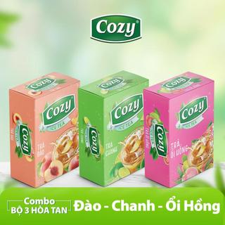 Combo 3 Trà Cozy Hòa Tan Ice Tea (3 hộp x 16 gói x 15gr) Vị Đào, Chanh, Ổi Hồng Thơm Ngọt, Chè Sạch Tươi Nguyên Chất