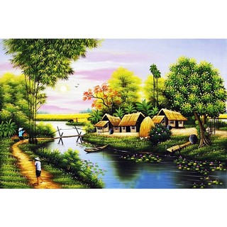 Tranh đính đá toàn bộ-mẫu tranh phong cảnh quê hương đep-tranh treo tường tự đính đá