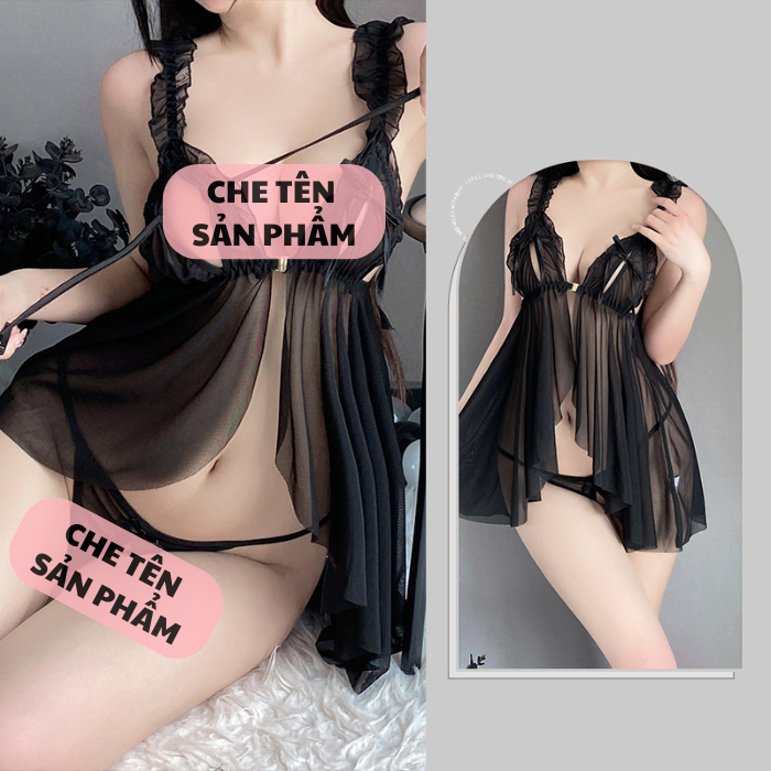 Váy ngủ ren xuyên thấu cài ngực trước xinh gợi cảm đầm tiểu thư 2 dây hở lưng tặng chip xẻ đáy dễ thương BIKI HOUSE N148 | BigBuy360 - bigbuy360.vn