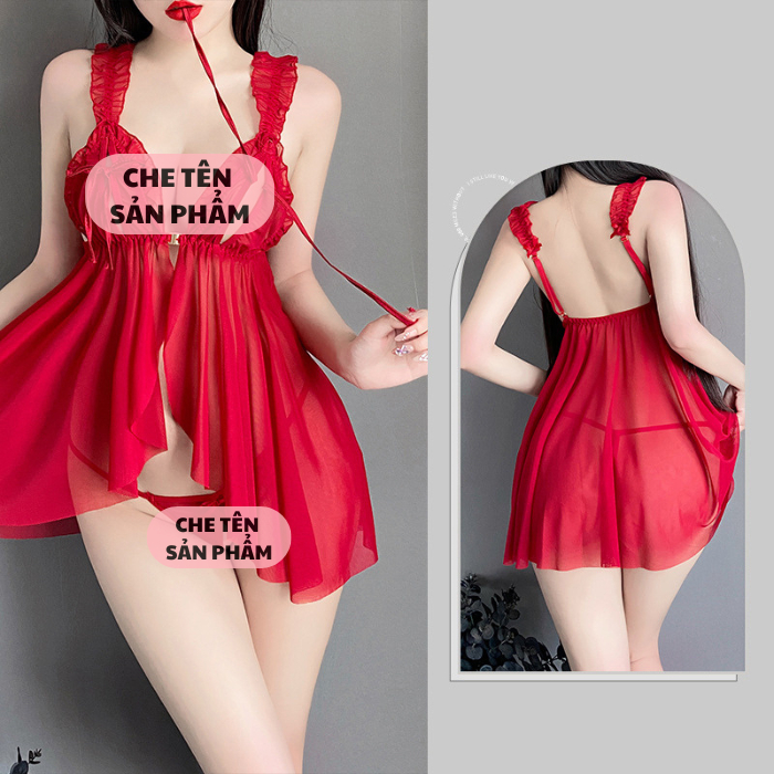 Váy ngủ ren xuyên thấu cài ngực trước xinh gợi cảm đầm tiểu thư 2 dây hở lưng tặng chip xẻ đáy dễ thương BIKI HOUSE N148 | BigBuy360 - bigbuy360.vn