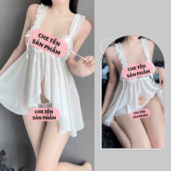 Váy ngủ ren xuyên thấu cài ngực trước xinh gợi cảm đầm tiểu thư 2 dây hở lưng tặng chip xẻ đáy dễ thương BIKI HOUSE N148 | BigBuy360 - bigbuy360.vn