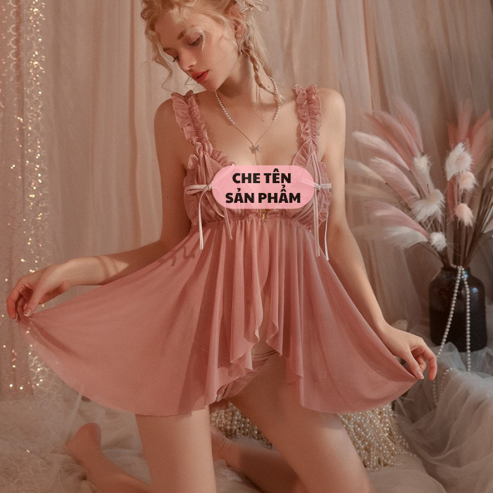 Váy ngủ ren xuyên thấu cài ngực trước xinh gợi cảm đầm tiểu thư 2 dây hở lưng tặng chip xẻ đáy dễ thương BIKI HOUSE N148 | BigBuy360 - bigbuy360.vn