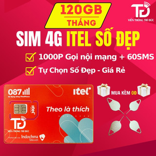 Sim 4G itel Số Đẹp Giá Rẻ, Free Tháng Đầu Gói May77 Data 4Gb/Ngày + Miễn Phí Gọi Vinaphone & 60SMS, Đăng Ký Chính Chủ