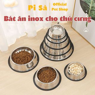 Bát ăn inox cho chó mèo có đế cao su chống đổ chống trượt | Chén ăn cơm nhiều kích thước cho thú cưng
