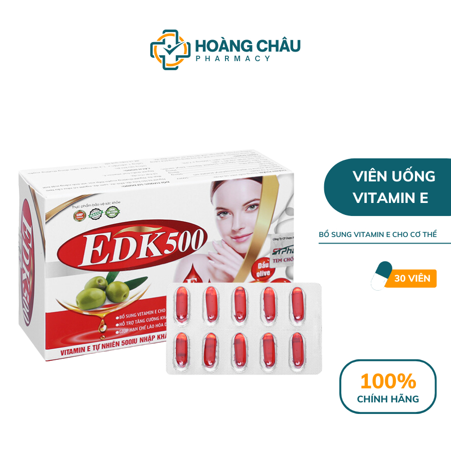 Viên Uống Bổ Sung Vitamin E EDK500 - Giúp Tăng Cường Chống Oxy Hóa, Trẻ Hóa Và Làm Đẹp Da (Hộp 30V)