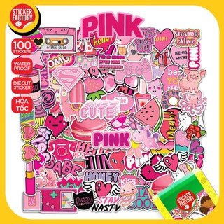 Pink - Set 100 sticker decal hình dán nón bảo hiểm, laptop, xe máy, ô tô - STICKER FACTORY