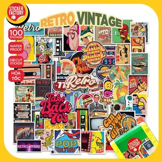 Retro Vintage - Set 100 sticker decal hình dán nón bảo hiểm, laptop, xe máy, ô tô - STICKER FACTORY