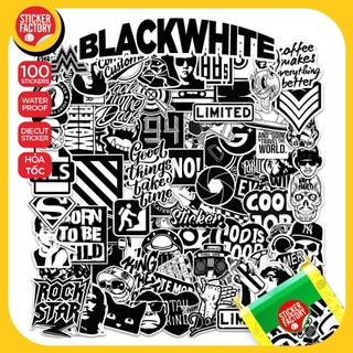 Black White - Set 100 sticker decal hình dán nón bảo hiểm, laptop, xe máy, ô tô - STICKER FACTORY