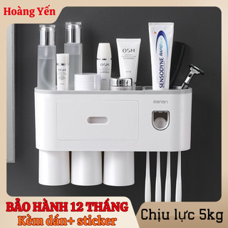 Bộ Nhả Kem Đánh Răng Tự Động, Giá Treo Bàn Chải Nhà Tắm - Kệ Để Đồ Kèm Cốc Và Miếng Dán Tường - OENON