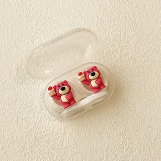 Khay Đựng Lens Trong Suốt Charm Hình Gấu Dâu, Case Charm Đựng Kính Áp Tròng Kèm Dụng Cụ Đeo