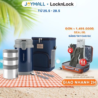 Bộ hộp cơm giữ nhiệt LocknLock 2 Lít LHC8039 có túi,3 hộp kèm muỗng nĩa, hàng chính hãng - JoyMall