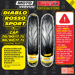 [MTVV] CẶP VỎ LỐP xe máy PIRELLI Rosso Sport 70/90-17 & 90/80-17 Sirius EX 150 EX 135 Dream Wave FU Winner<END>