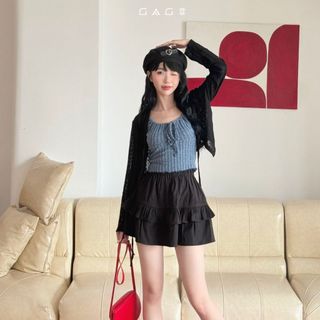 Chân Váy Ngắn 2 Lớp Bèo Nhún Lưng Thun Có Quần Bảo Hộ Dày Dặn Gago GO4847