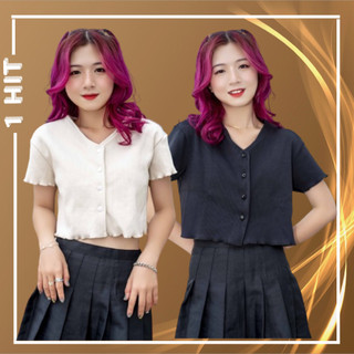 Áo Croptop Nữ Bèo Cổ V SIRI Tay Ngắn Form Rộng Ulzzang (4 Màu)