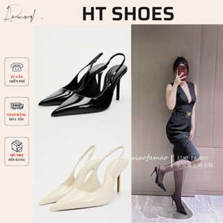 Giày sandal cao gót Z mũi nhọn da bóng trơn hai màu đế cao 8cm phong cách cá tính dễ phối đồ Fullbox 91428