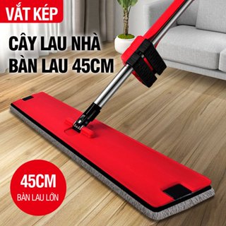 Cây lau nhà tự vắt Kitimop-RedMax bàn lau siêu lớn 45cm, hệ thống vắt kép, tích hợp gạt nước, cán dài 135cm, 2 bông lau