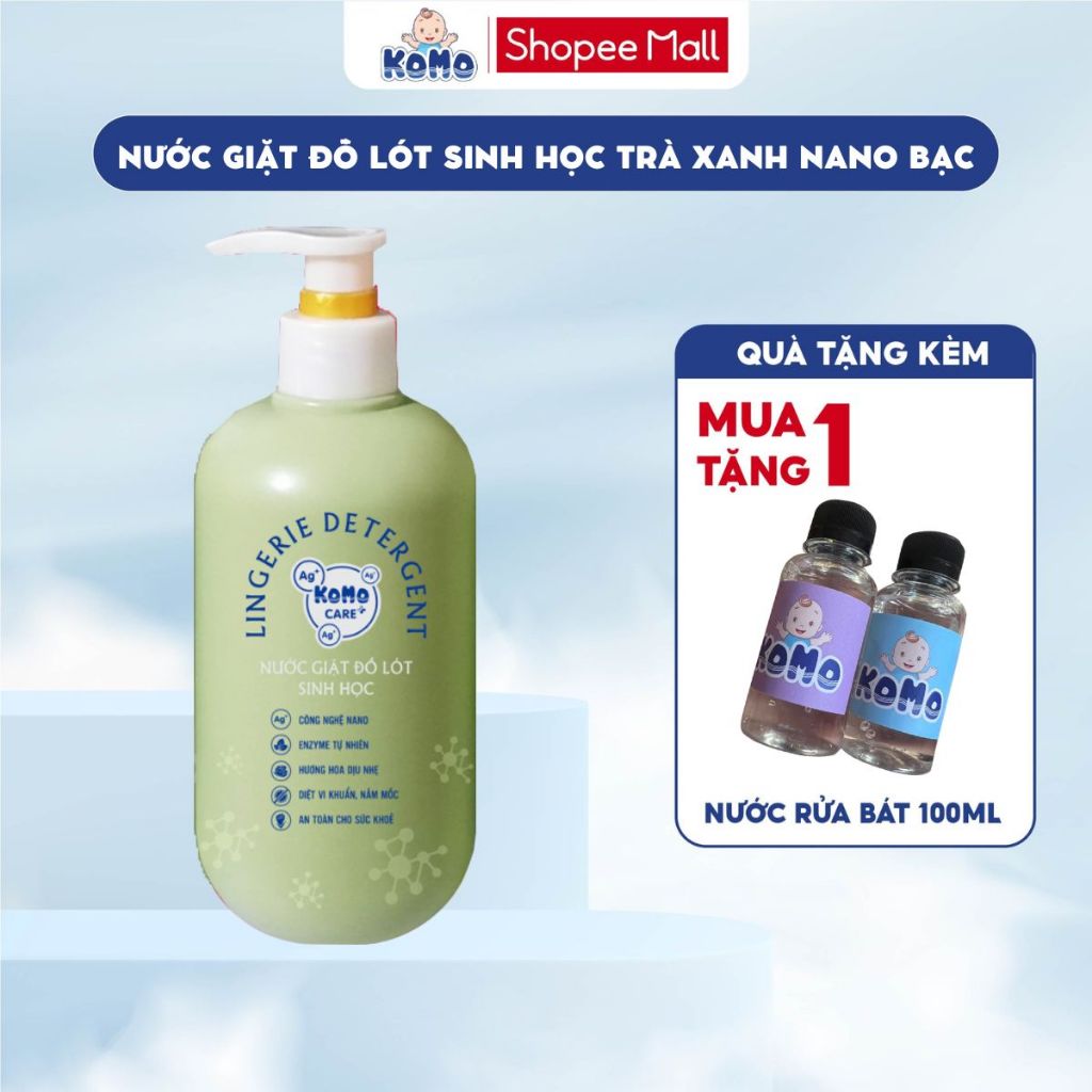 Nước giặt đồ lót sinh học KOMO Care chiết xuất Trà xanh Nano bạc và Enzym tự nhiên dung tích 500ml