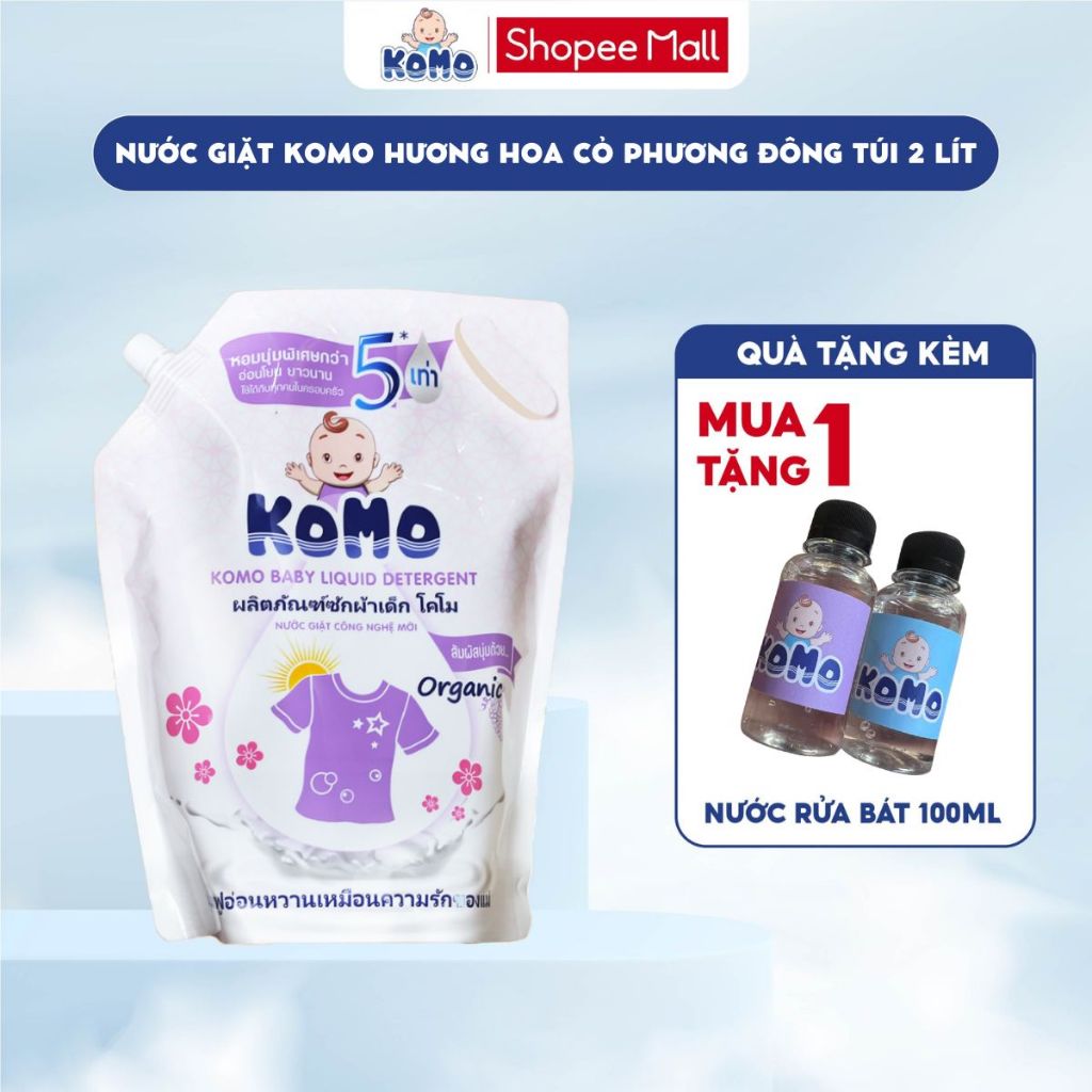 Nước giặt quần áo KOMO hương hoa cỏ phương đông giúp loại bỏ vết ố vàng, lưu hương 48h dung tích 2L