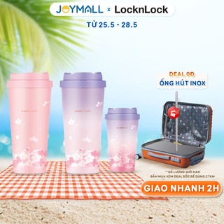 Ly giữ nhiệt LocknLock 550ml LHC3249 Hoa anh đào - Hàng chính hãng mở nắp 1 chạm, chất liệu thép không gỉ- JoyMall