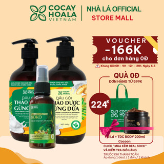 Combo Dầu Gội Xả Thảo Dược Hữu Cơ Gừng Dừa 440g / chai + Tinh chất dưỡng tóc KOKO Cỏ Cây Hoa Lá 100ml