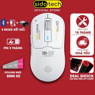 Chuột gaming không dây SIDOTECH INPHIC IN6 nhẹ chip PAW3395 8000hz 3 mode bluetooth wireless 2.4g type c cao cấp app RGB