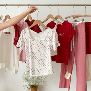 Zinnia/Áo thun hoa nhí cổ viền ren chất đẹp 7129