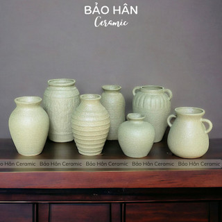 Bình Hoa Gốm Bát Tràng Men Rustic Màu Xanh Pastel