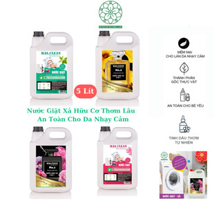 Nước Giặt Xả Hữu Cơ Thơm Lâu MAS.CLEAN An Toàn Cho Da, Nước Giặt Cho Máy Cửa Trước Và Cửa Trên - Can 5 Lít