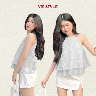 Áo kiểu nữ VMSTYLE đi biển cổ yếm xếp ly sườn 2 tầng họa tiết hoa thời trang mùa hè đi chơi ASU00374