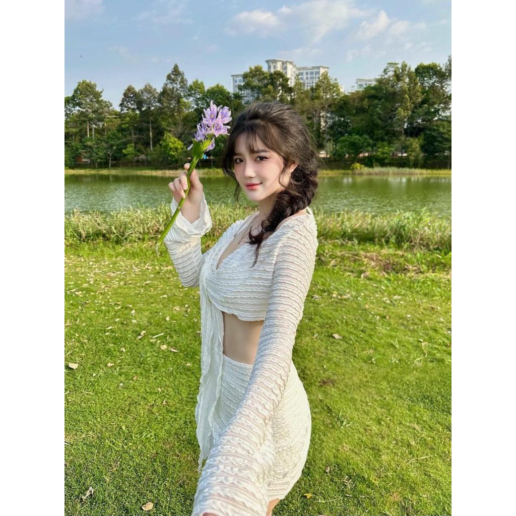 Size [M,L,XL] Bikini đồ bơi đi biển set 4 món gợn sóng 3D dễ thương 922 | BigBuy360 - bigbuy360.vn