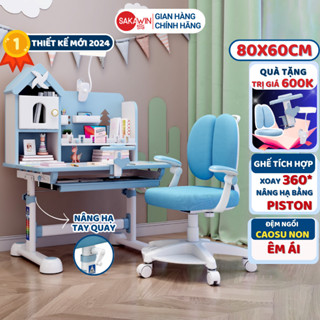 Bàn học trẻ em Sakawin S68 Có kệ sách mới cho bé Nâng cấp ghế xoay 360 độ có bánh xe Nâng hạ linh hoạt