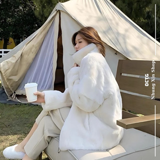 Áo khoác lông thỏ trần bông màu TRẮNG & ĐEN  bản mới cổ rộng cực kỳ dày dặn cực kỳ mềm mịn