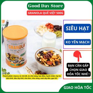 Granola siêu hạt ngũ cốc ăn kiêng Quê Việt, nguyên liệu hữu cơ,không có yến mạch, 1 hộp 500gram