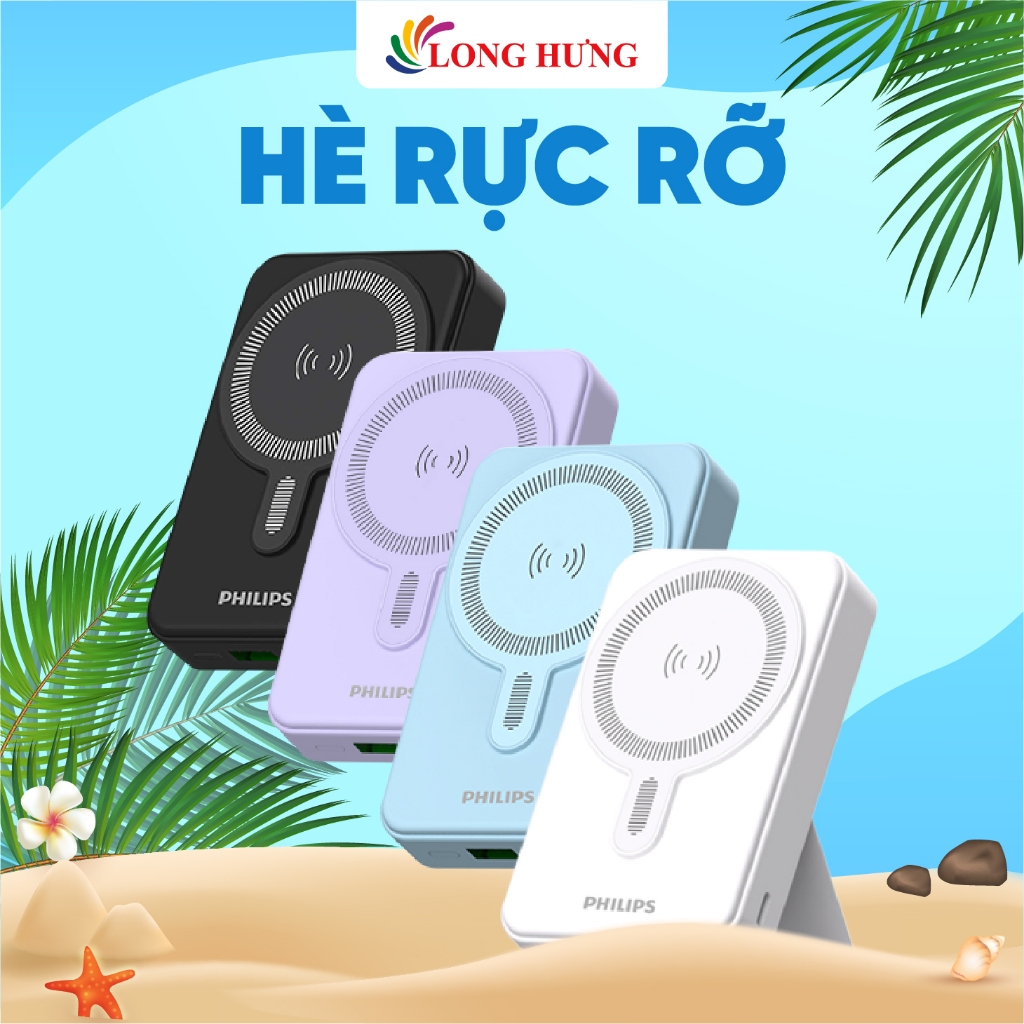 Sạc dự phòng có chân đế từ tính không dây Philips 15W PD 10000mAh DLP9859 - Hàng chính hãng