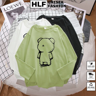 Áo thun dài tay form xuông rộng gấu TEDDY, áo thu đông nữ HLFashion