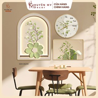 Set 3 Tranh Đồng Hồ Treo Tường Chất Liệu Lụa Kim Sa, Tranh Tráng Gương Decor Trang Trí Phòng Khách, Spa - Huyền My Decor